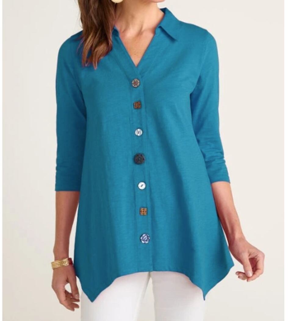 Soft Surroundings Danielle Button 3/4 sleeve tunic top, size XL, NWOT, Boho